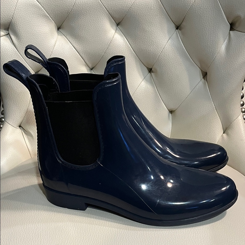 J. Crew Navy Gloss Chelsea Rain Ankle Boots - Picture 4 of 8